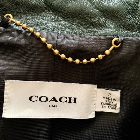 Forest green Coach leather jacket. - Picture 2 of 6